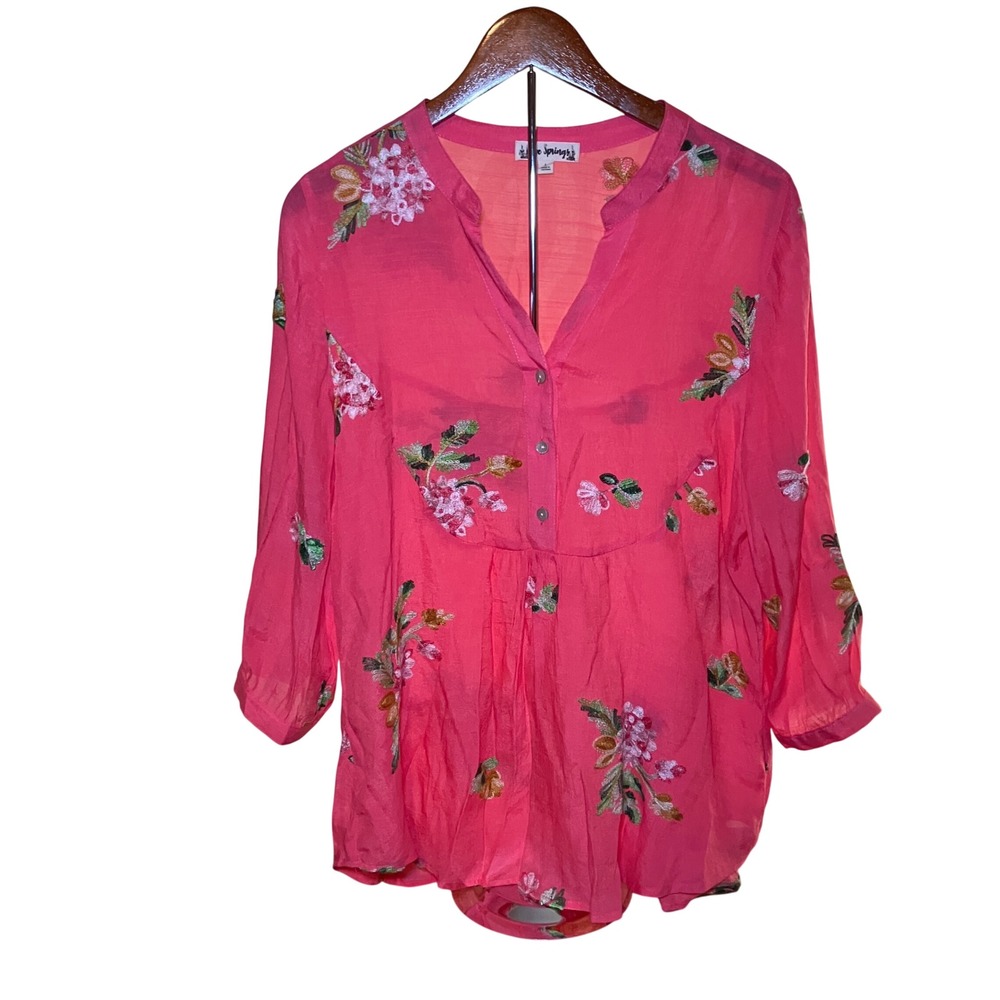 Hope Springs Woman's Size L 
Pink Floral Embroidered Tunic Blouse 3/4 Sleeve
